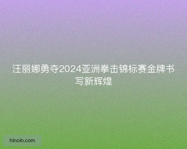 汪丽娜勇夺2024亚洲拳击锦标赛金牌书写新辉煌